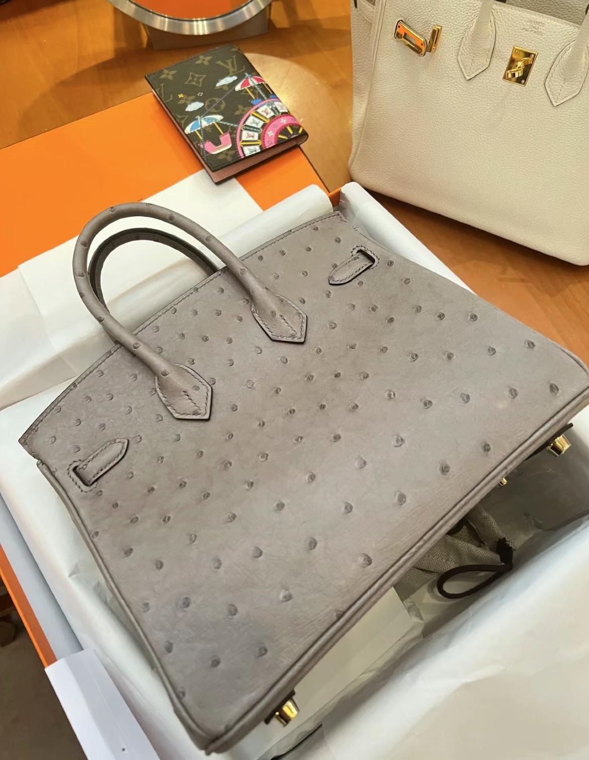 Hermès（爱马仕）Birkin 铂金包 Ostrich Ck81 斑鸠灰 金扣 25cm