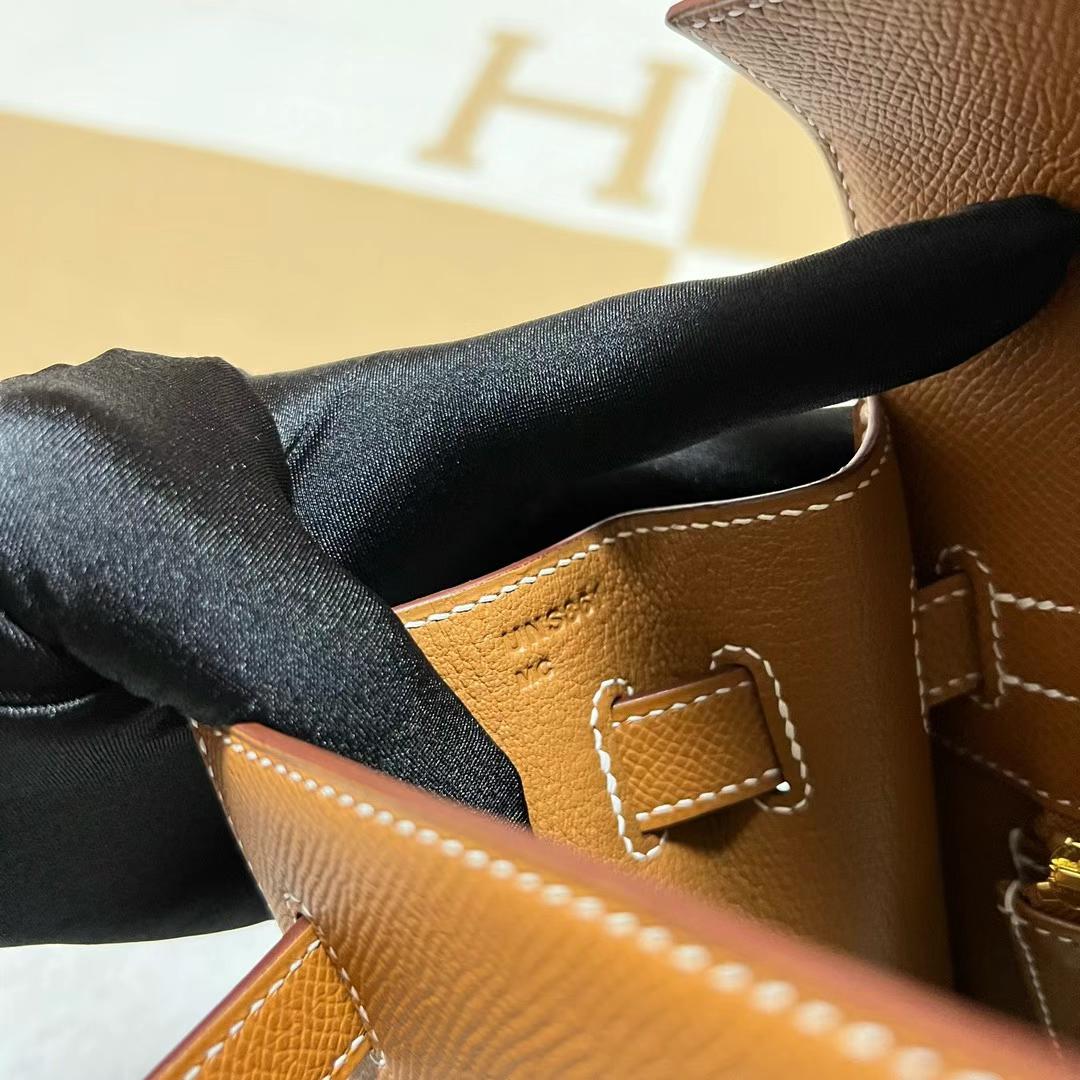 Hermès（爱马仕）Kelly 凯莉包 Epsom Ck37 金棕色 金扣 32cm 全手工蜡线缝制 Ghw