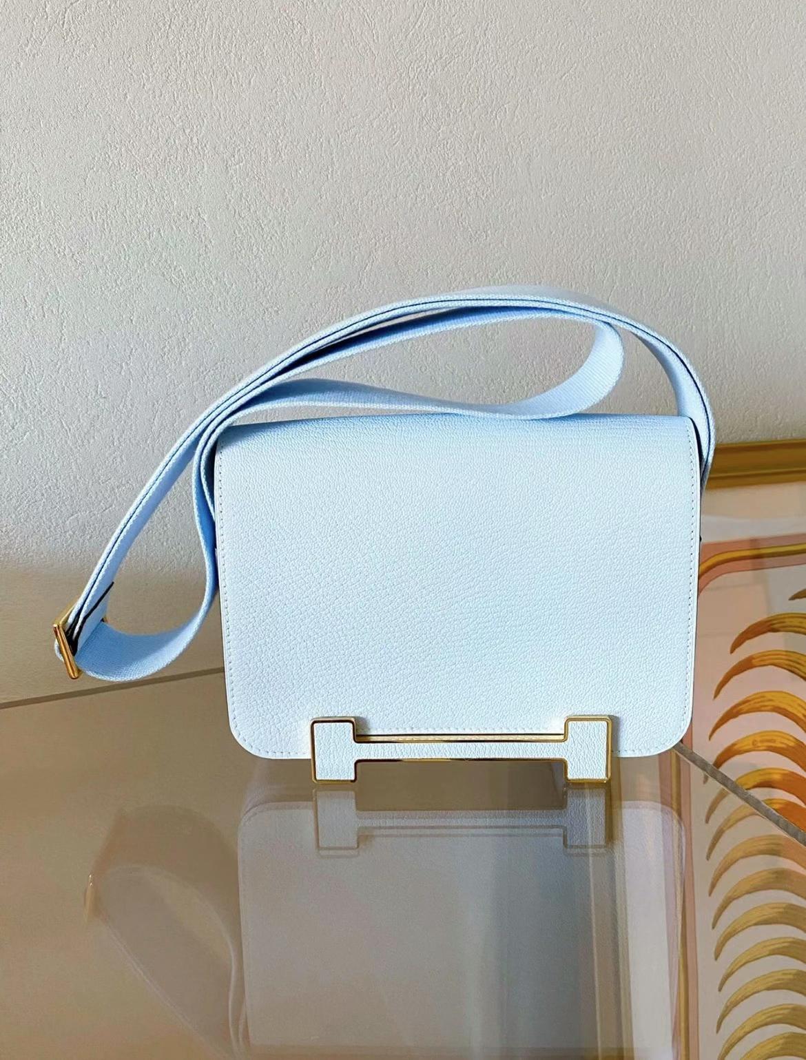 Hermès（爱马仕）Geta 木屐包 Chevre T0 雾蓝色 金扣 20cm 可预定