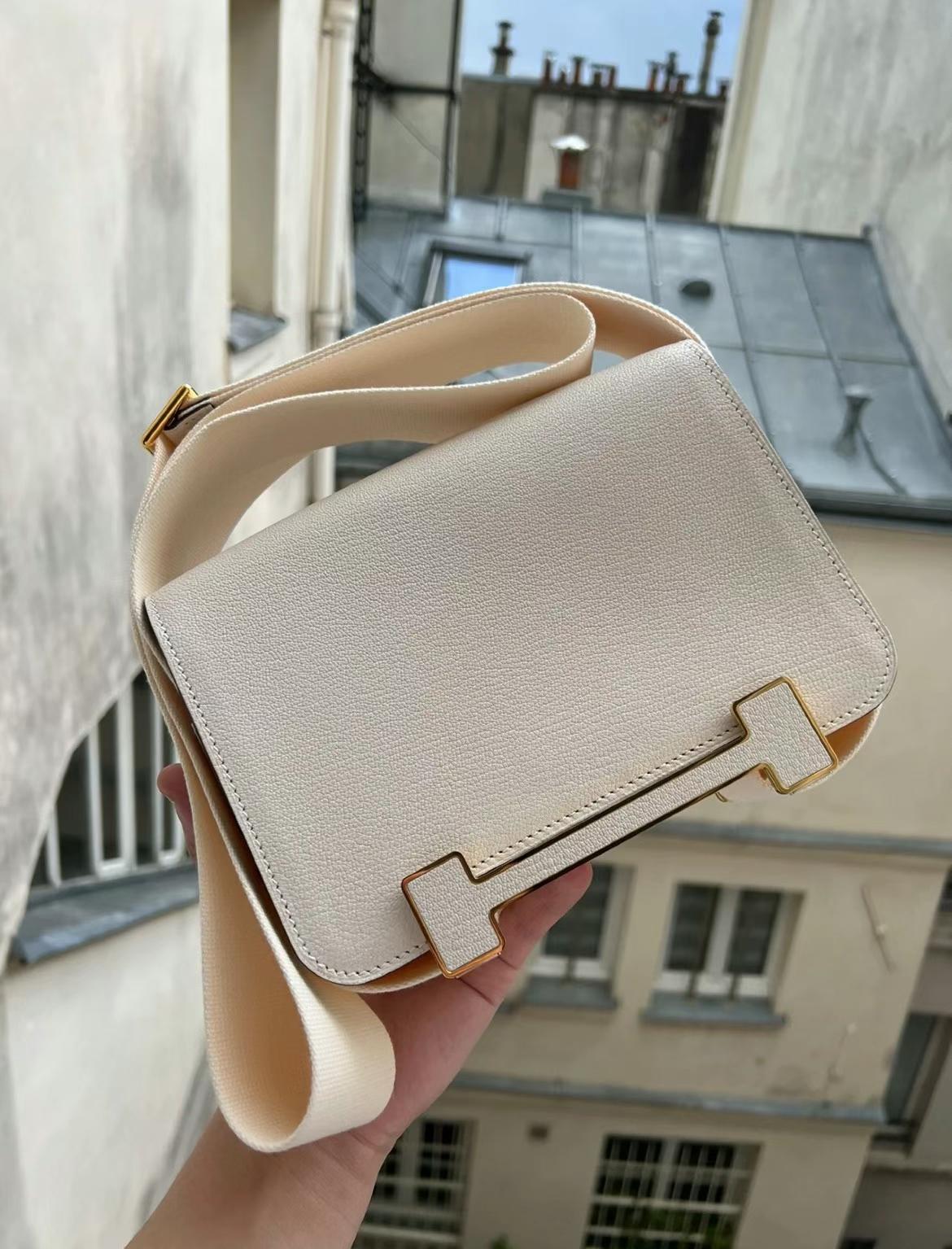 Hermès（爱马仕）Geta 木屐包 Chevre i2 奶油白 金扣 20cm 可预定