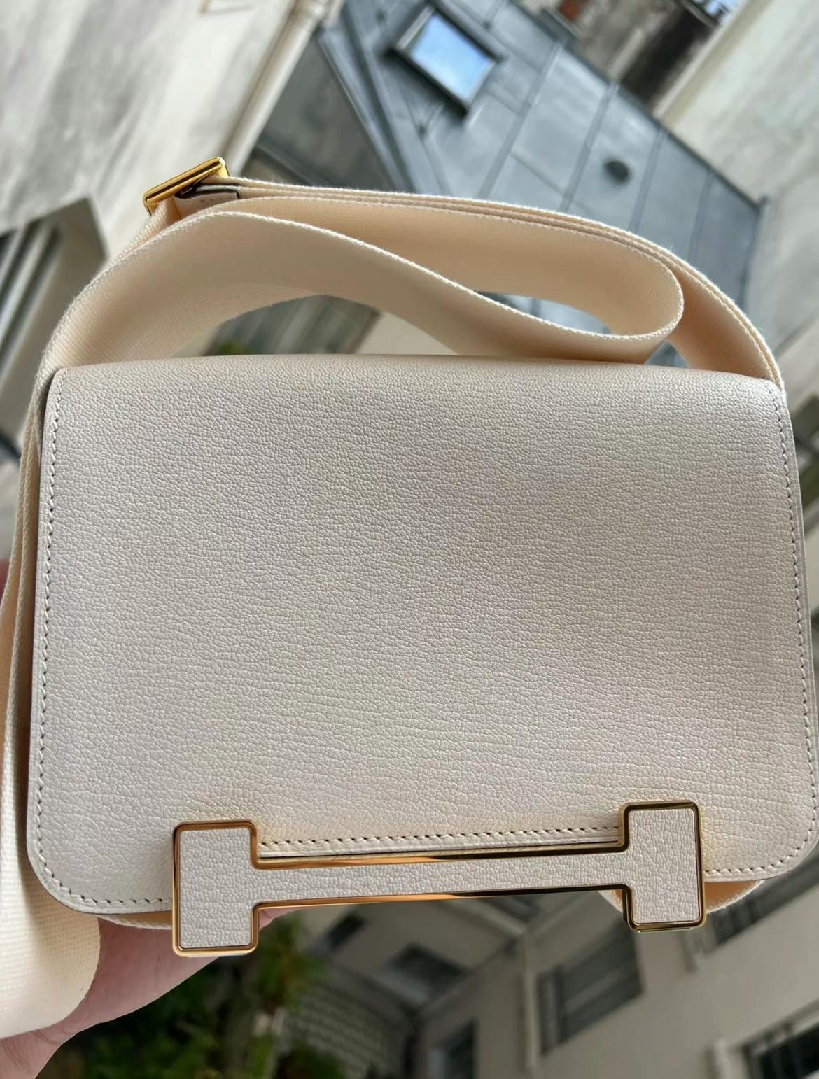 Hermès（爱马仕）Geta 木屐包 Chevre i2 奶油白 金扣 20cm 可预定