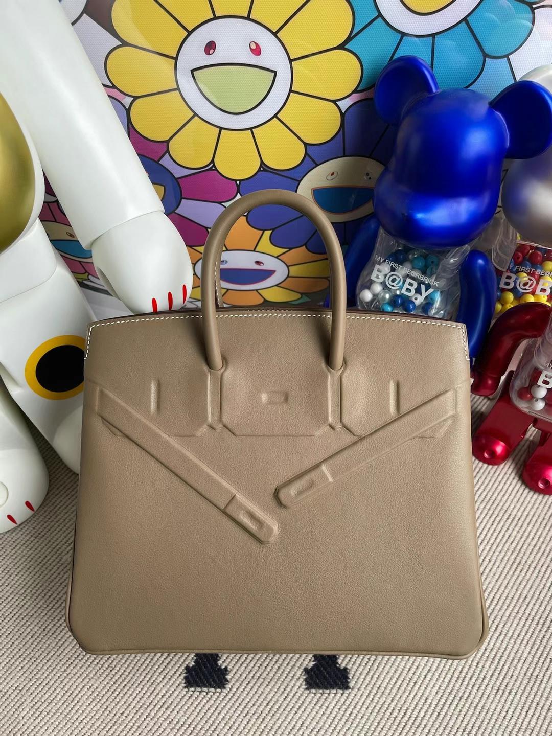 Hermès（爱马仕）Birkin Shadow 幻影包 Swift 大象灰 银扣 25cm