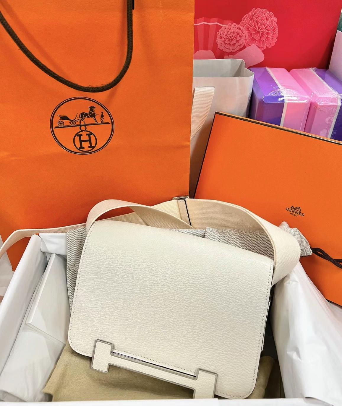 Hermès（爱马仕）Geta 木屐包 Chevre i2 奶油白 银扣 20cm 可预定