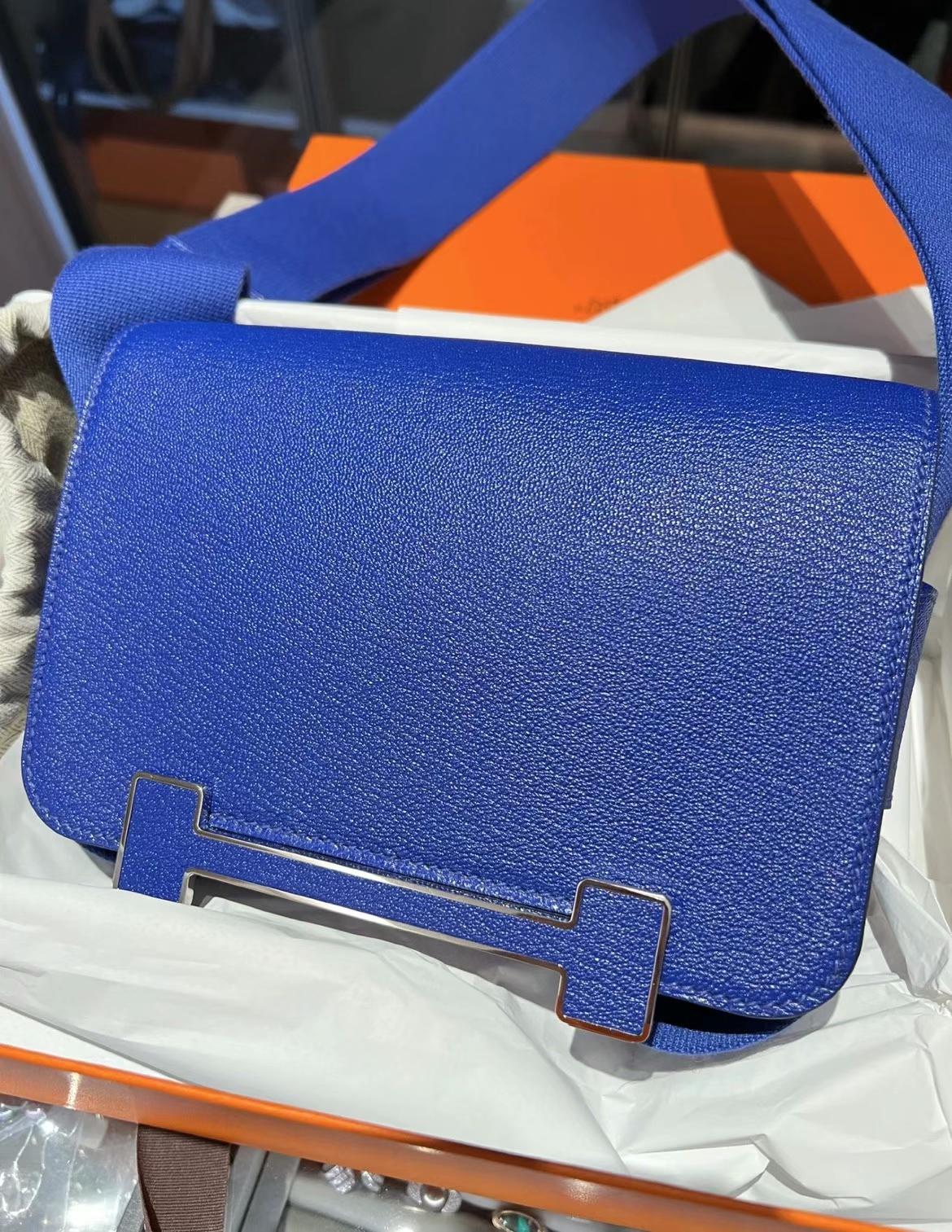 Hermès（爱马仕）Geta 木屐包 Chevre 7T 电光蓝 银扣 20cm 可预定