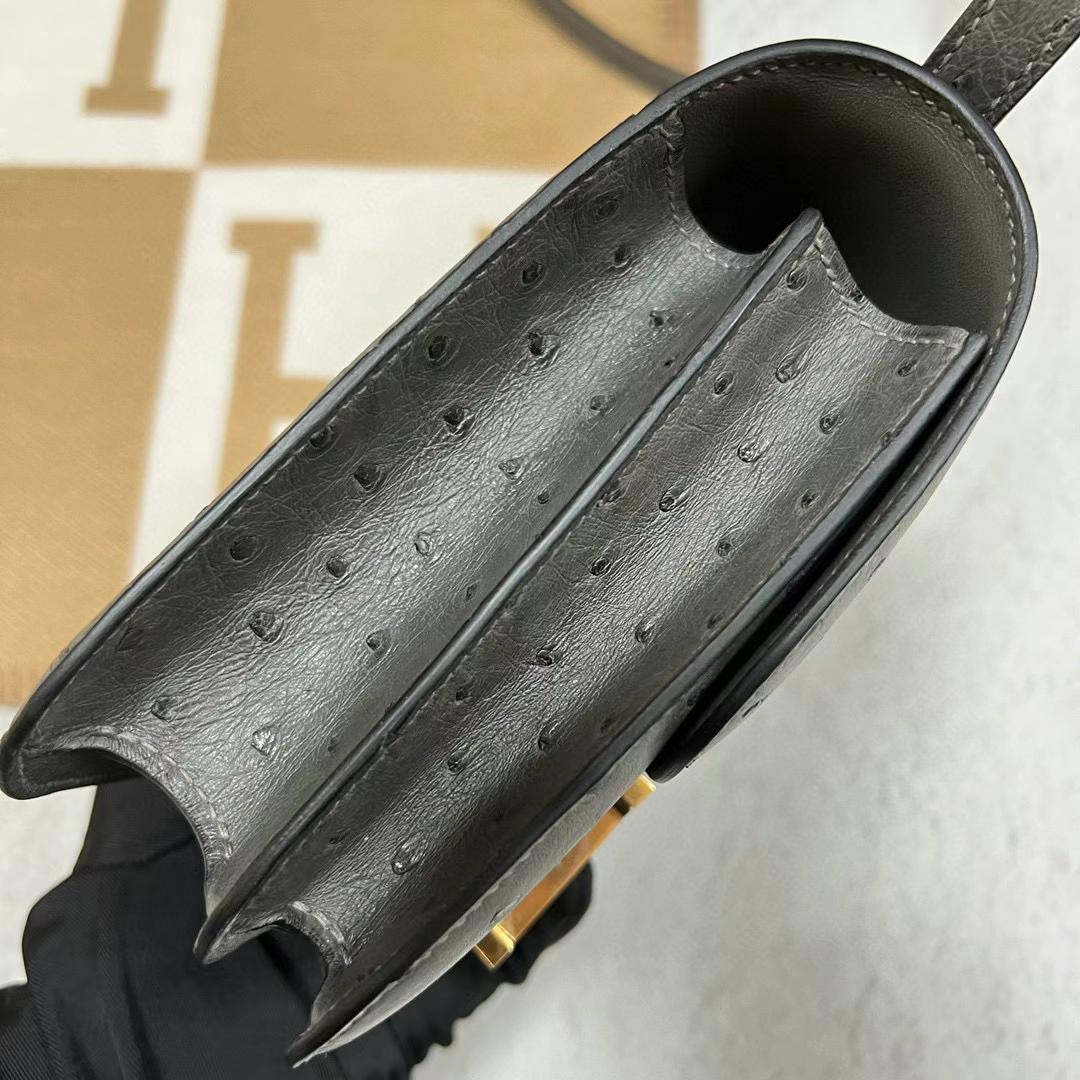 Hermès（爱马仕）Constance 康斯坦斯 Ostrich 原厂kk进口鸵鸟皮 Ck88 石墨灰 金扣 19cm