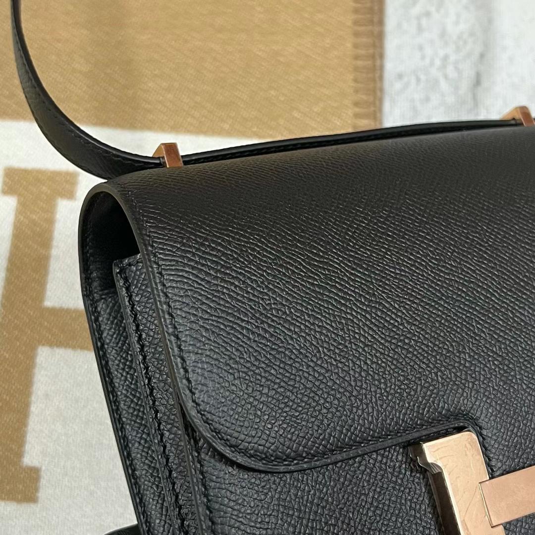 Hermès（爱马仕）Constance 康斯坦斯 Epsom Ck89 黑色 玫瑰金扣 19cm