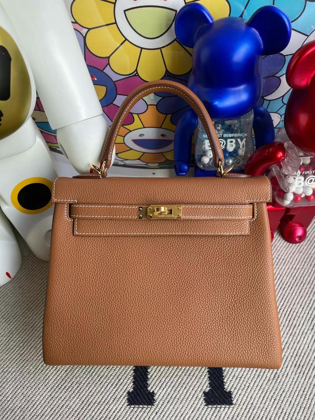 Hermès（爱马仕）Kelly 凯莉包 Togo Ck37 金棕色 Ghw 顶级工艺 全手工缝制 金扣 25cm