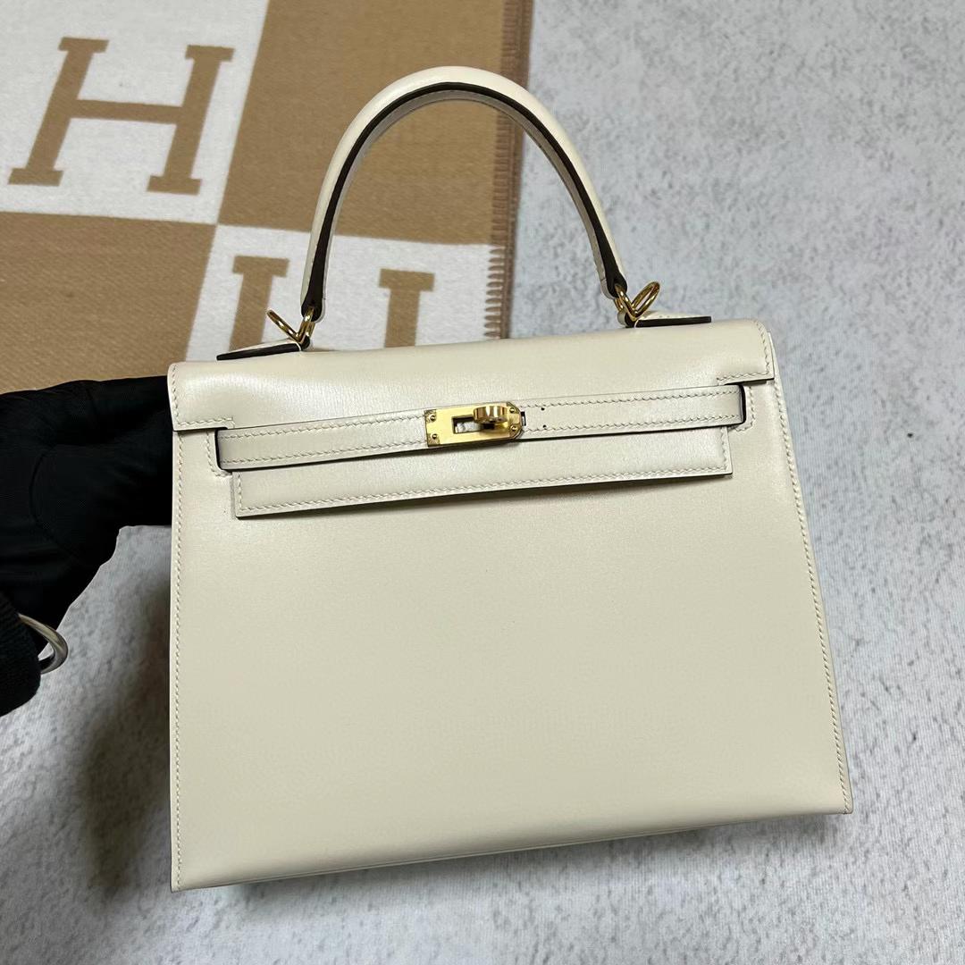 Hermès（爱马仕）Kelly 凯莉包 Boxcalf i2 奶油白 金扣 25cm