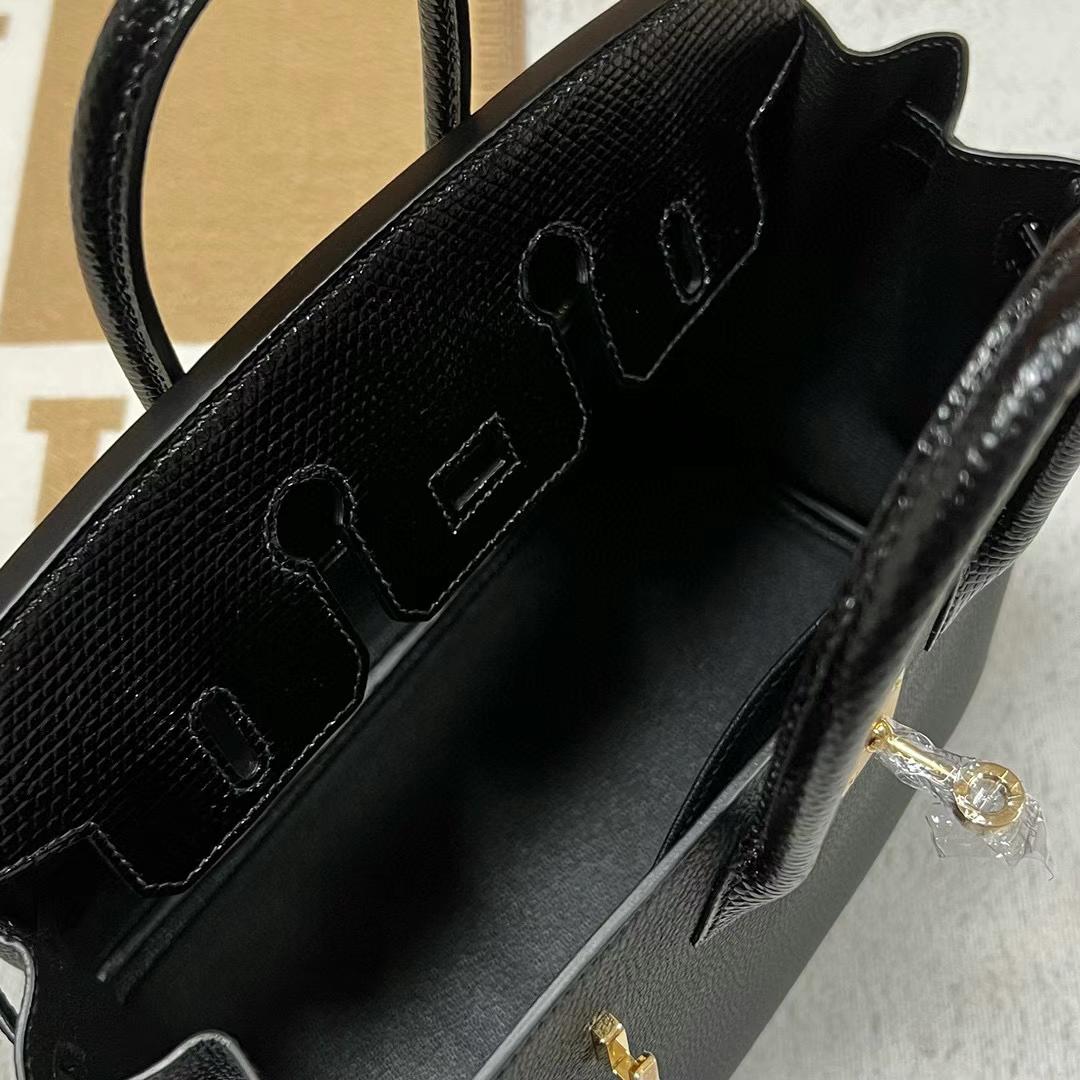 Hermès（爱马仕）Birkin Touch Togo皮 拼 亮面蜥蜴皮 Ck89 黑色 金扣 25cm