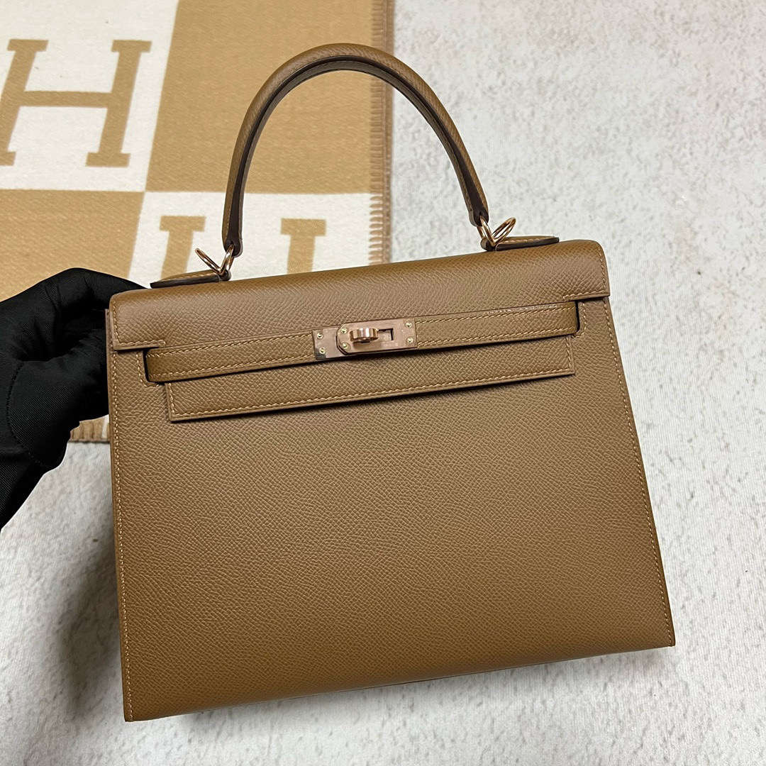 Hermès（爱马仕）Kelly 凯莉包 Epsom 3G 栗子色 玫瑰金扣 25cm