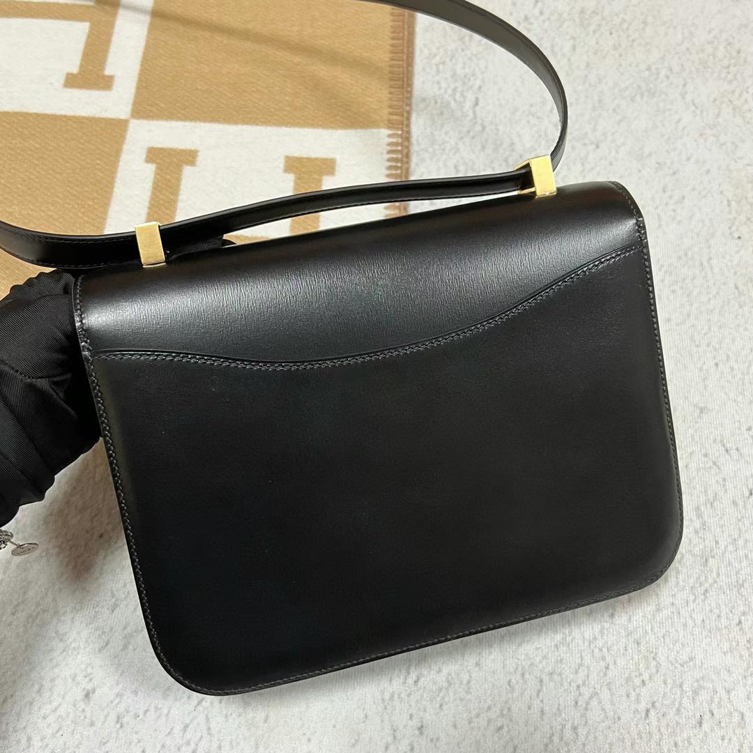 Hermès（爱马仕）Constance 康斯坦斯 新款单层镜子款 Boxcalf Ck89 黑色 金扣 24cm