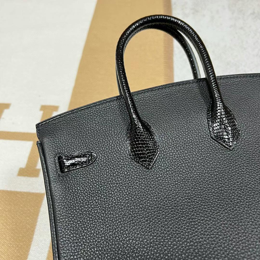 Hermès（爱马仕）Birkin Touch Togo皮 拼 亮面蜥蜴皮 Ck89 黑色 金扣 25cm