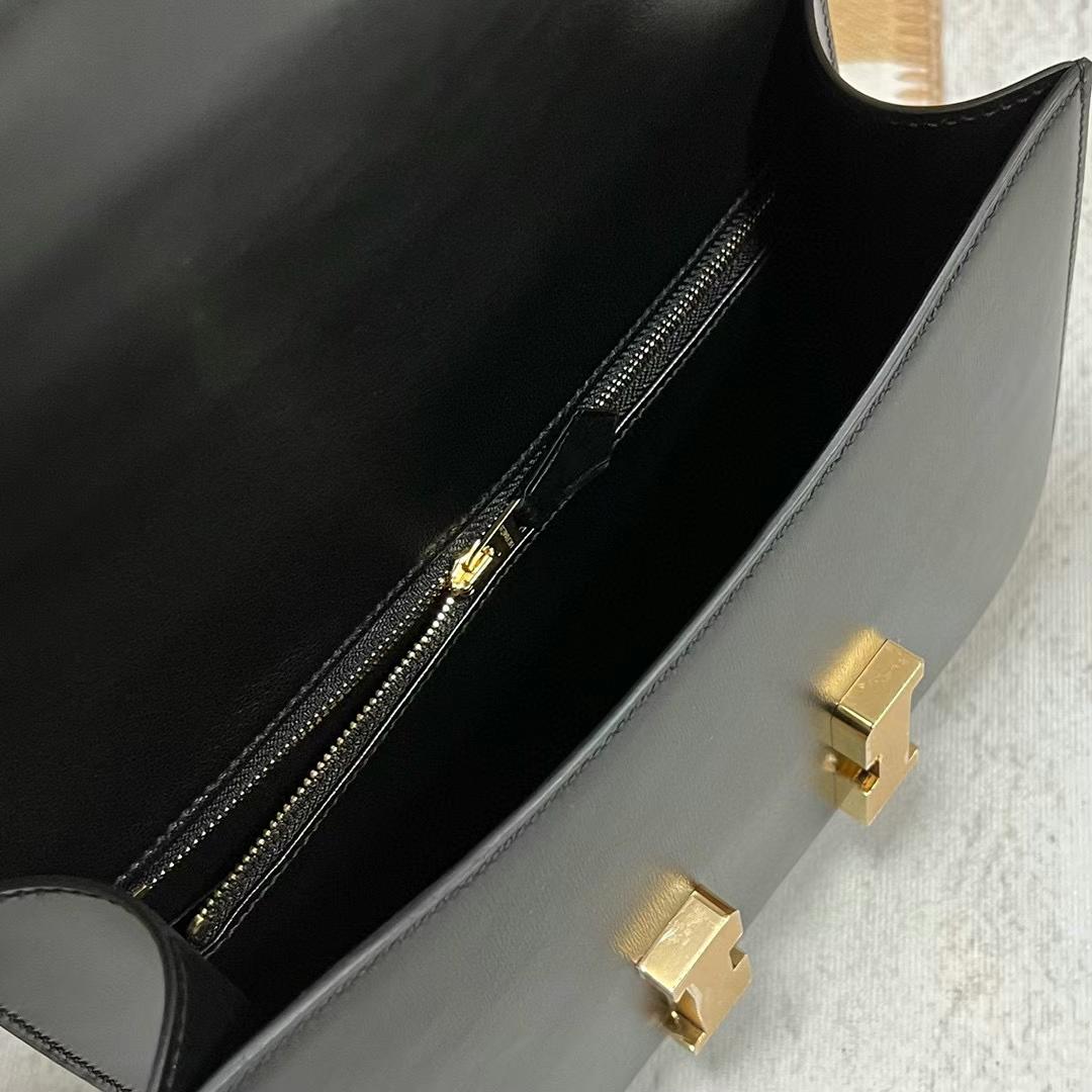 Hermès（爱马仕）Constance 康斯坦斯 新款单层镜子款 Boxcalf Ck89 黑色 金扣 24cm