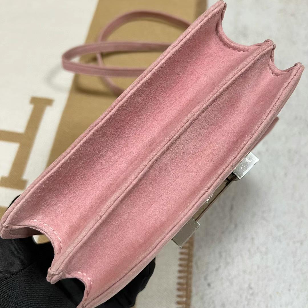 Hermès（爱马仕）Constance 康斯坦斯 Suede 进口麂皮 T5 干玫瑰粉 银扣 19cm