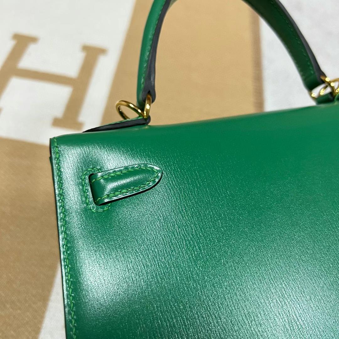 Hermès（爱马仕）Kelly 凯莉包 Boxcalf 1K 竹子绿 金扣 25cm