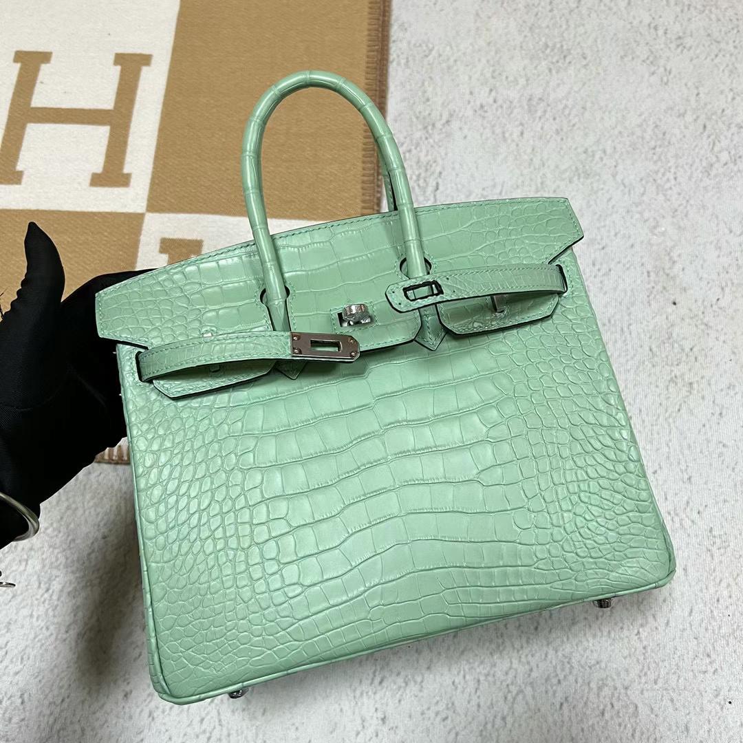 Hermès（爱马仕）Birkin 雾面美洲鳄鱼 6U 新薄荷绿 银扣 25cm