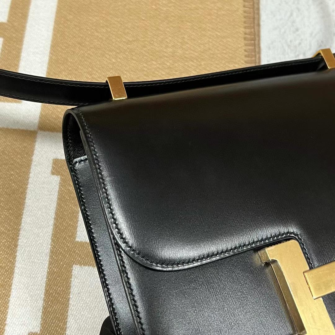 Hermès（爱马仕）Constance 康斯坦斯 新款单层镜子款 Boxcalf Ck89 黑色 金扣 24cm