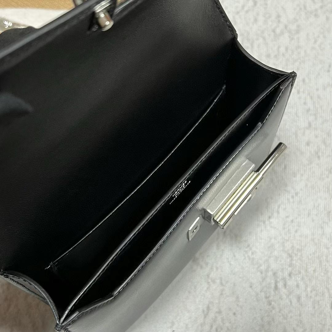 Hermès（爱马仕）Verrou 机枪包 Boxcalf Ck89 黑色 银扣 17.5cm