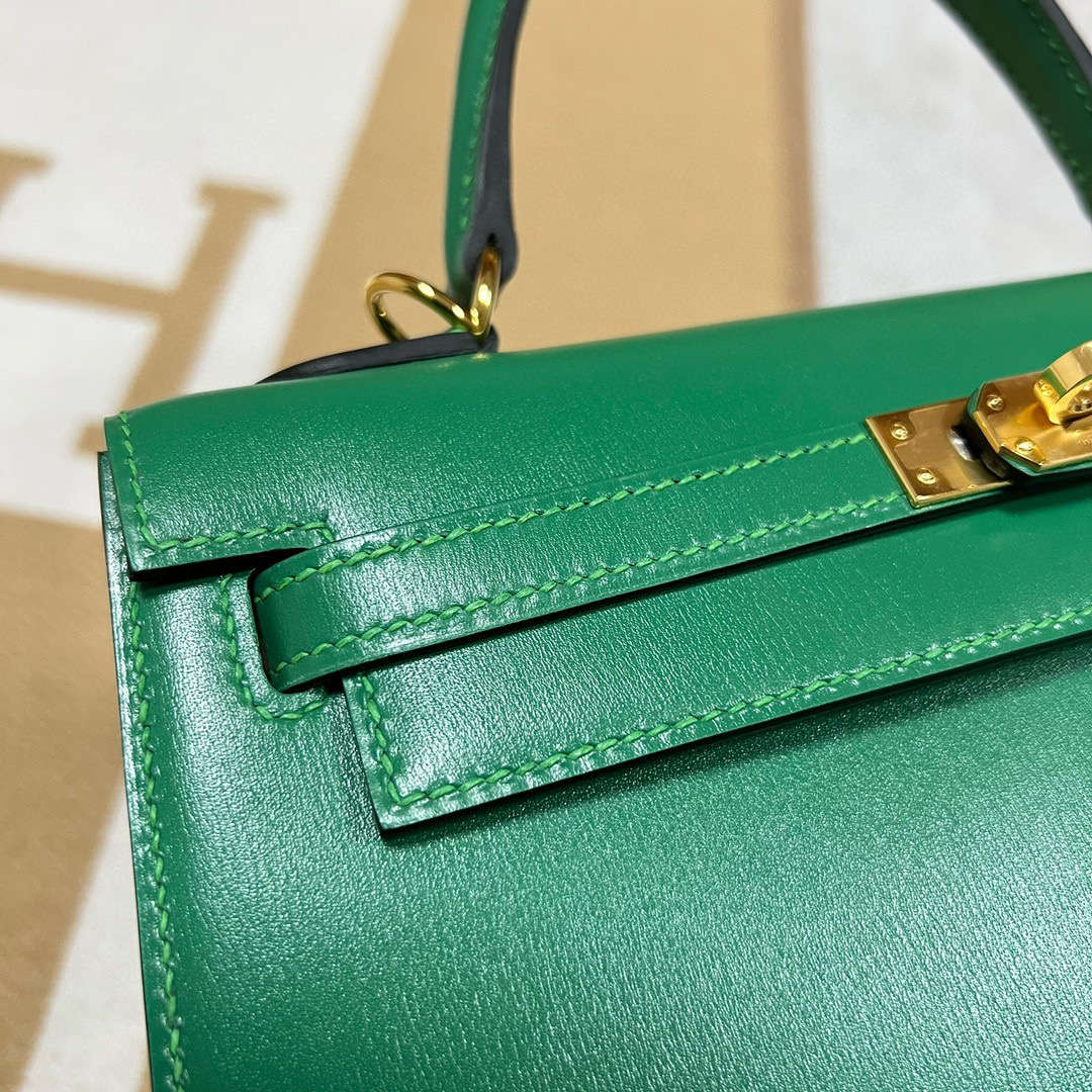 Hermès（爱马仕）Kelly 凯莉包 Boxcalf 1K 竹子绿 金扣 25cm
