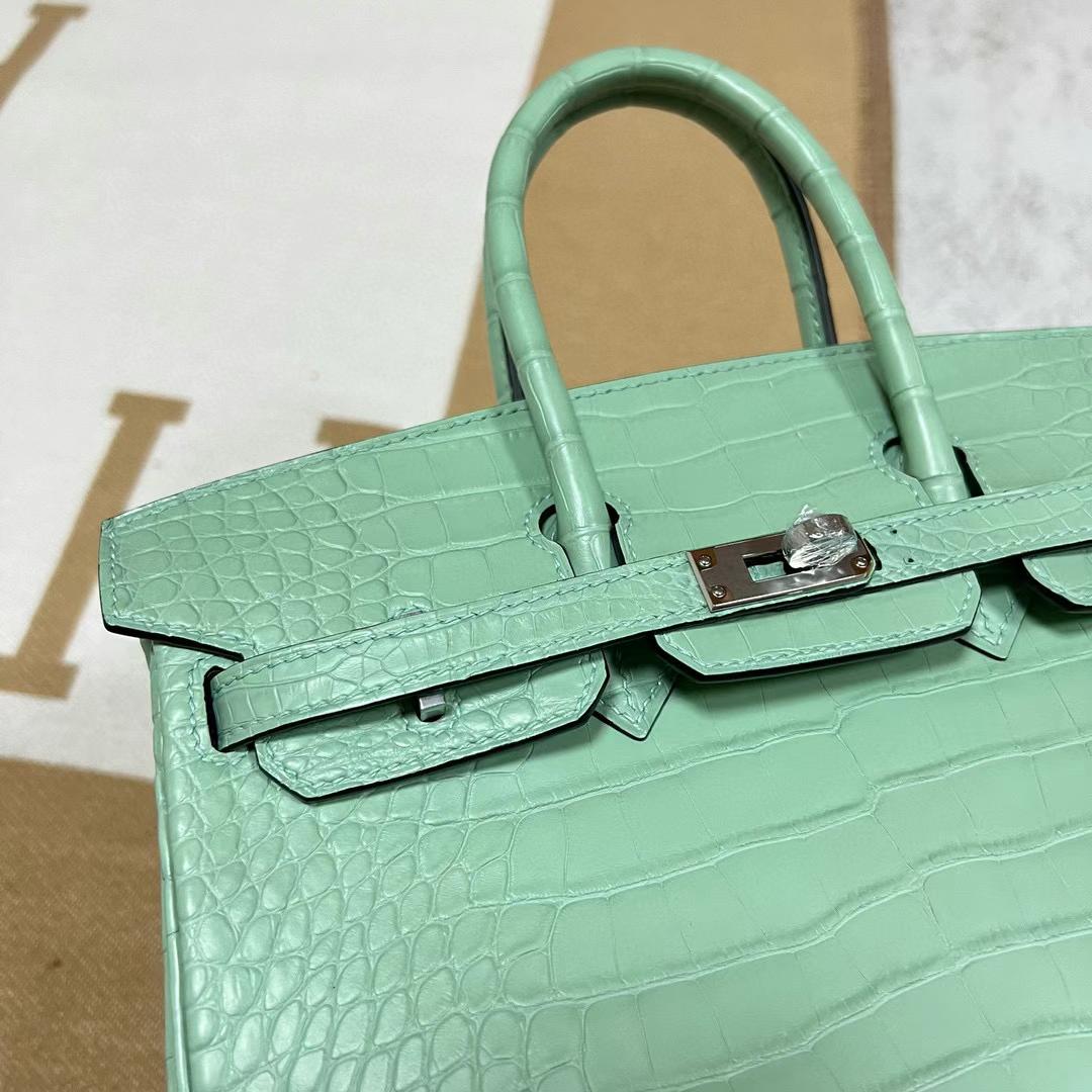 Hermès（爱马仕）Birkin 雾面美洲鳄鱼 6U 新薄荷绿 银扣 25cm