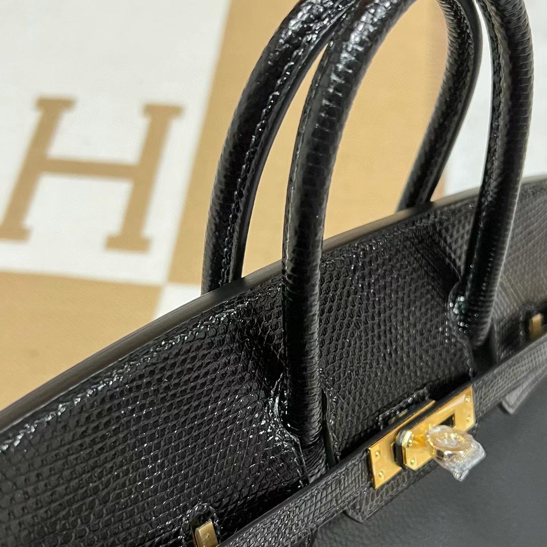 Hermès（爱马仕）Birkin Touch Togo皮 拼 亮面蜥蜴皮 Ck89 黑色 金扣 25cm