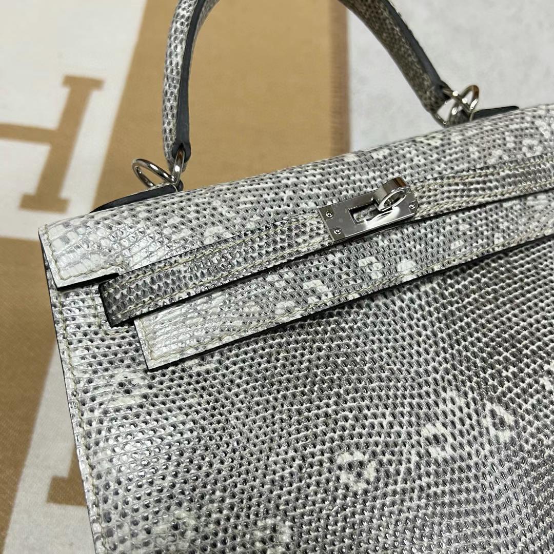 Hermès（爱马仕）Kelly 凯莉包 Lizard 进口蜥蜴皮 01自然色 银扣 25cm