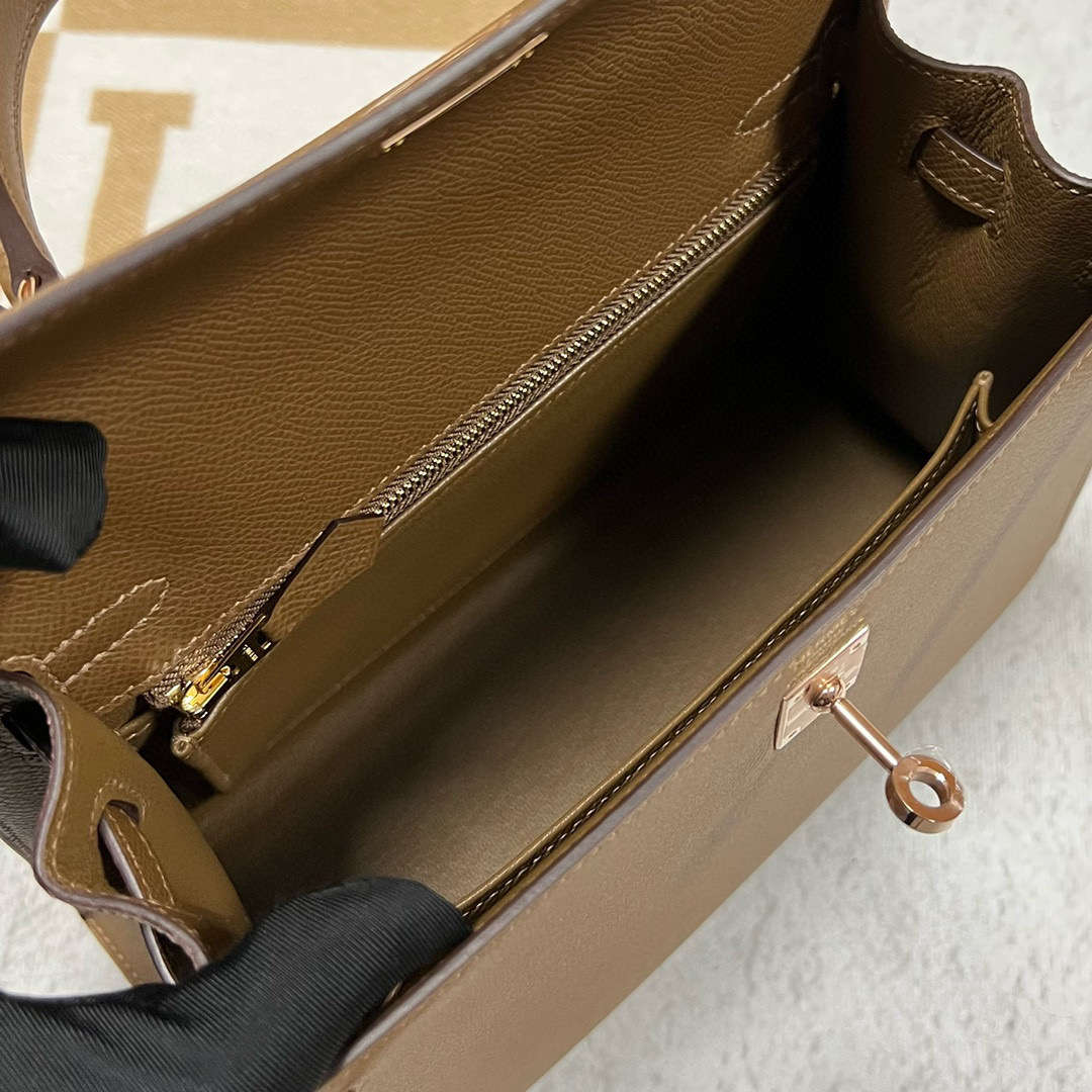 Hermès（爱马仕）Kelly 凯莉包 Epsom 3G 栗子色 玫瑰金扣 25cm