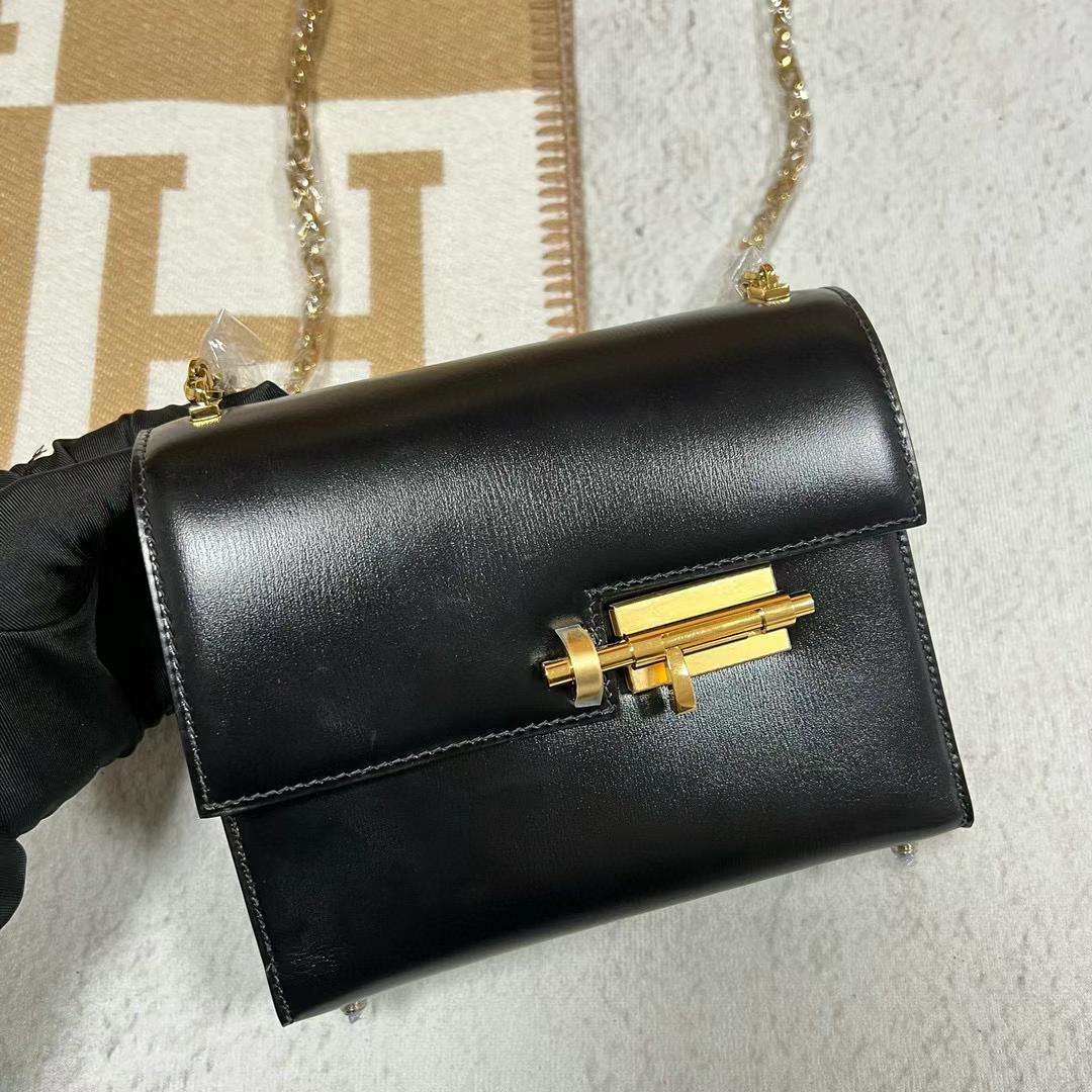 Hermès（爱马仕）Verrou 机枪包 Boxcalf Ck89 黑色 金扣 17.5cm