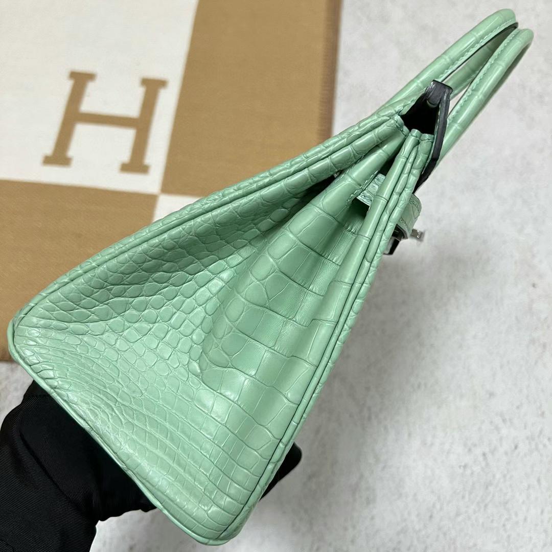 Hermès（爱马仕）Birkin 雾面美洲鳄鱼 6U 新薄荷绿 银扣 25cm