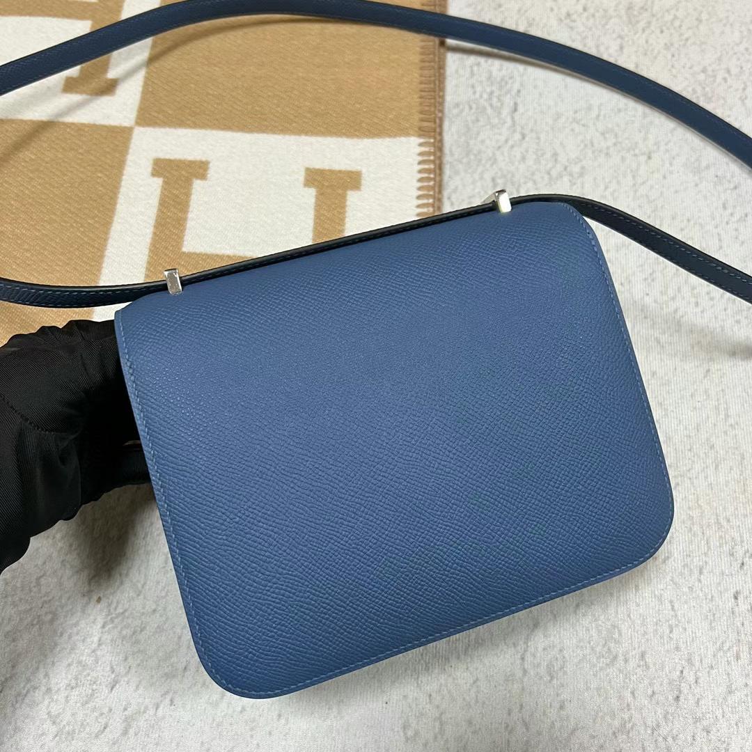 Hermès（爱马仕）Constance 康斯坦斯 Epsom 7R 雾霾蓝 银扣 19cm