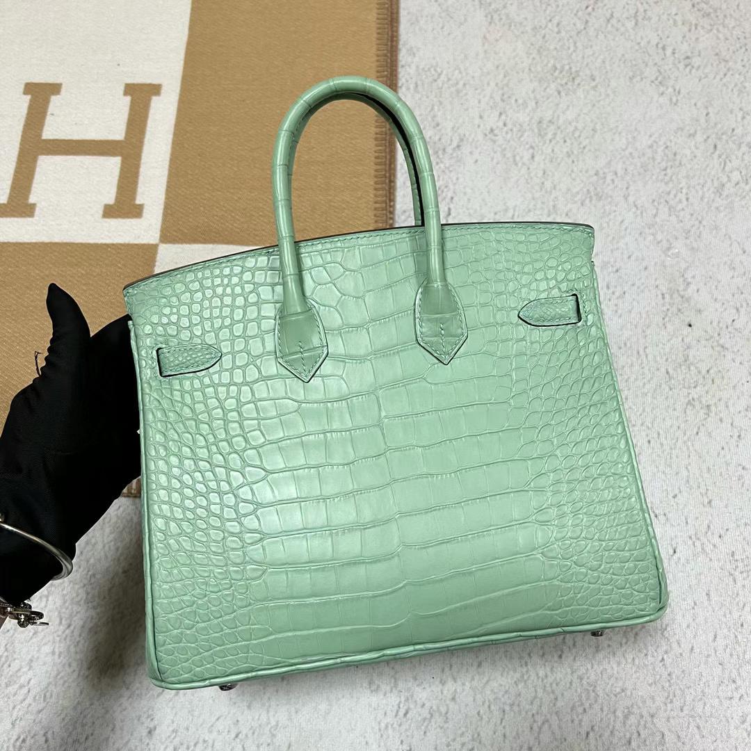Hermès（爱马仕）Birkin 雾面美洲鳄鱼 6U 新薄荷绿 银扣 25cm