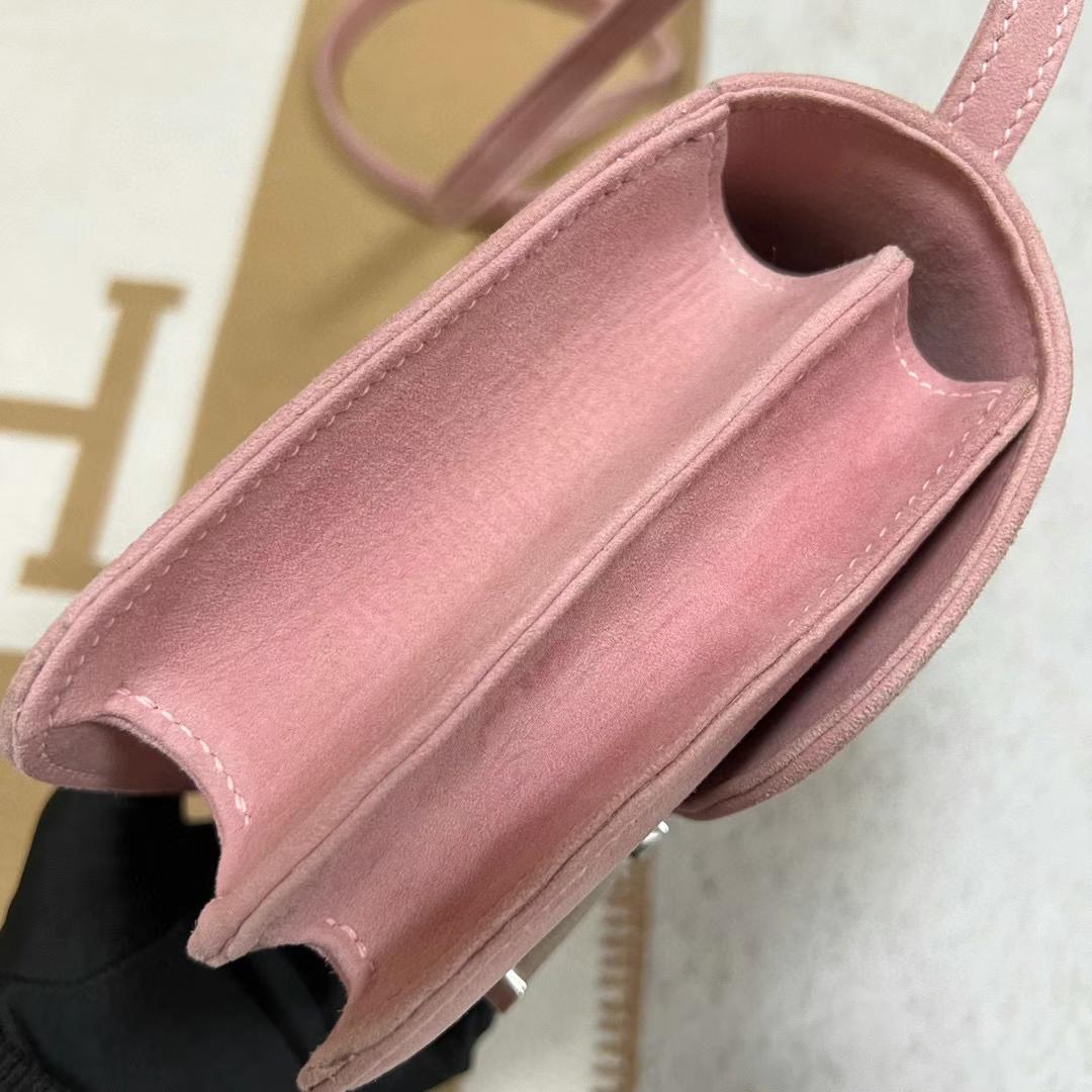 Hermès（爱马仕）Constance 康斯坦斯 Suede 进口麂皮 T5 干玫瑰粉 银扣 19cm