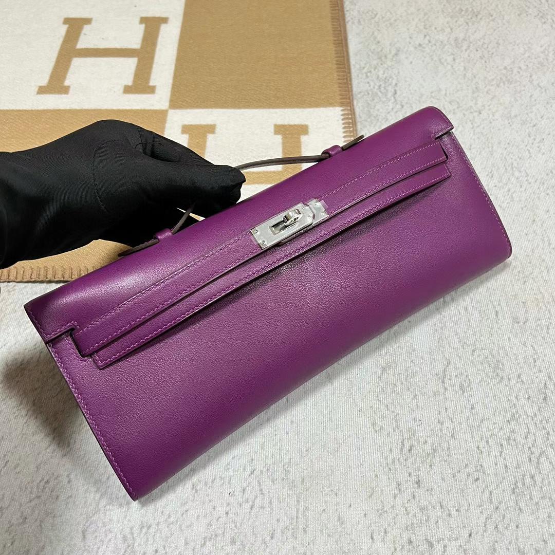 Hermès（爱马仕）Kelly cut Swift P9 海葵紫 银扣 全手工蜡线缝制 phw 31cm