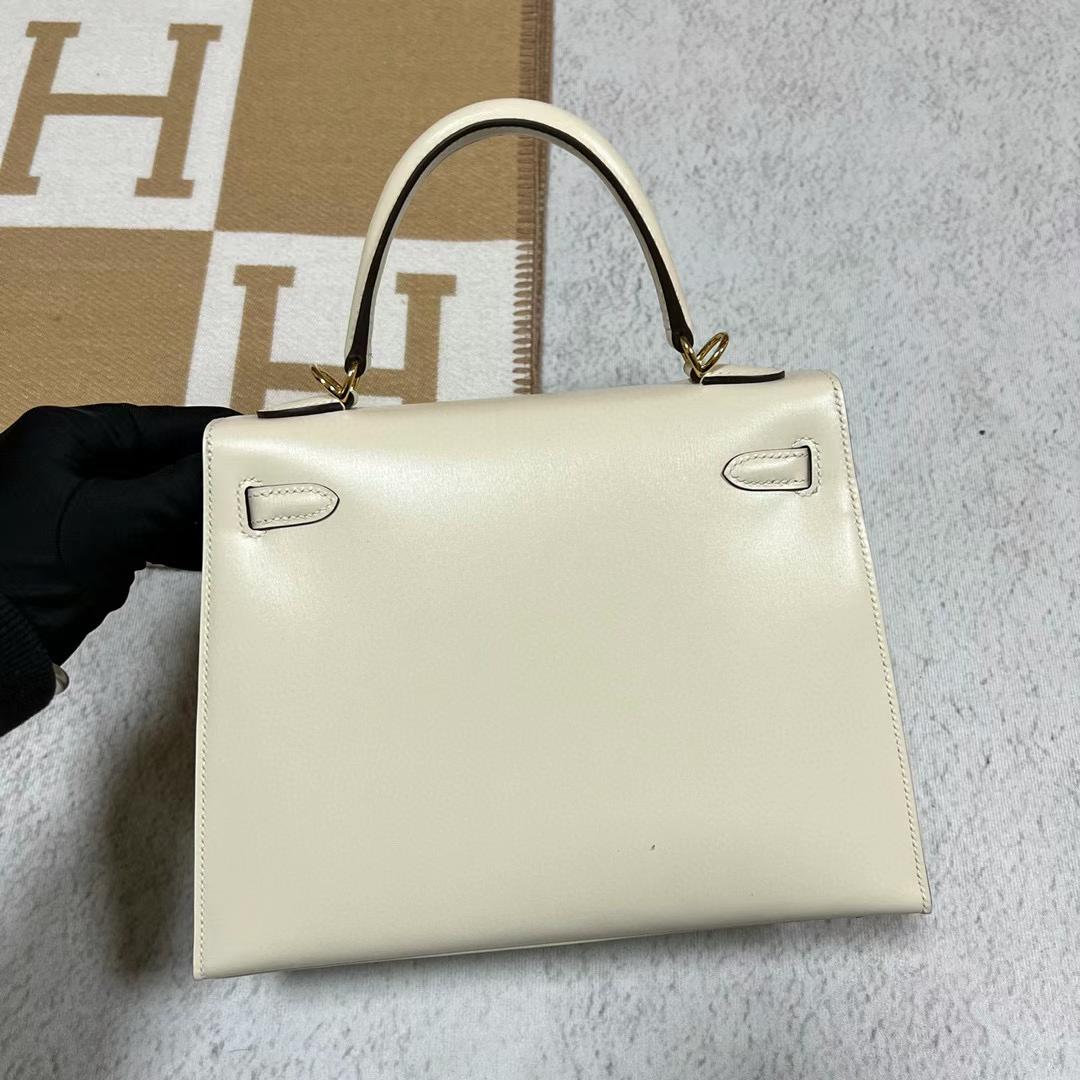Hermès（爱马仕）Kelly 凯莉包 Boxcalf i2 奶油白 金扣 25cm