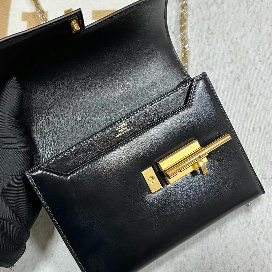 Hermès（爱马仕）Verrou 机枪包 Boxcalf Ck89 黑色 金扣 17.5cm