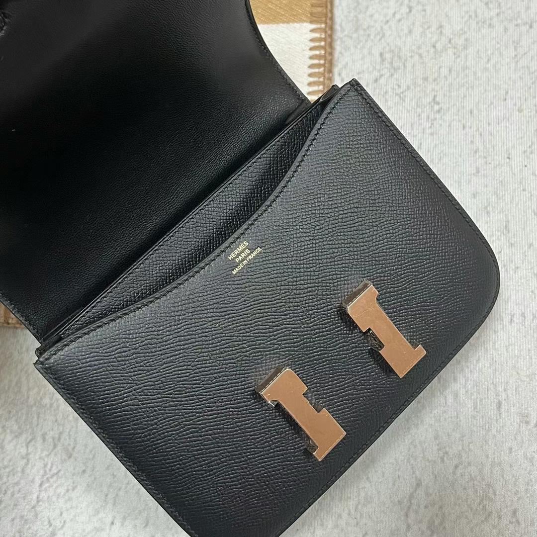 Hermès（爱马仕）Constance 康斯坦斯 Epsom Ck89 黑色 玫瑰金扣 19cm