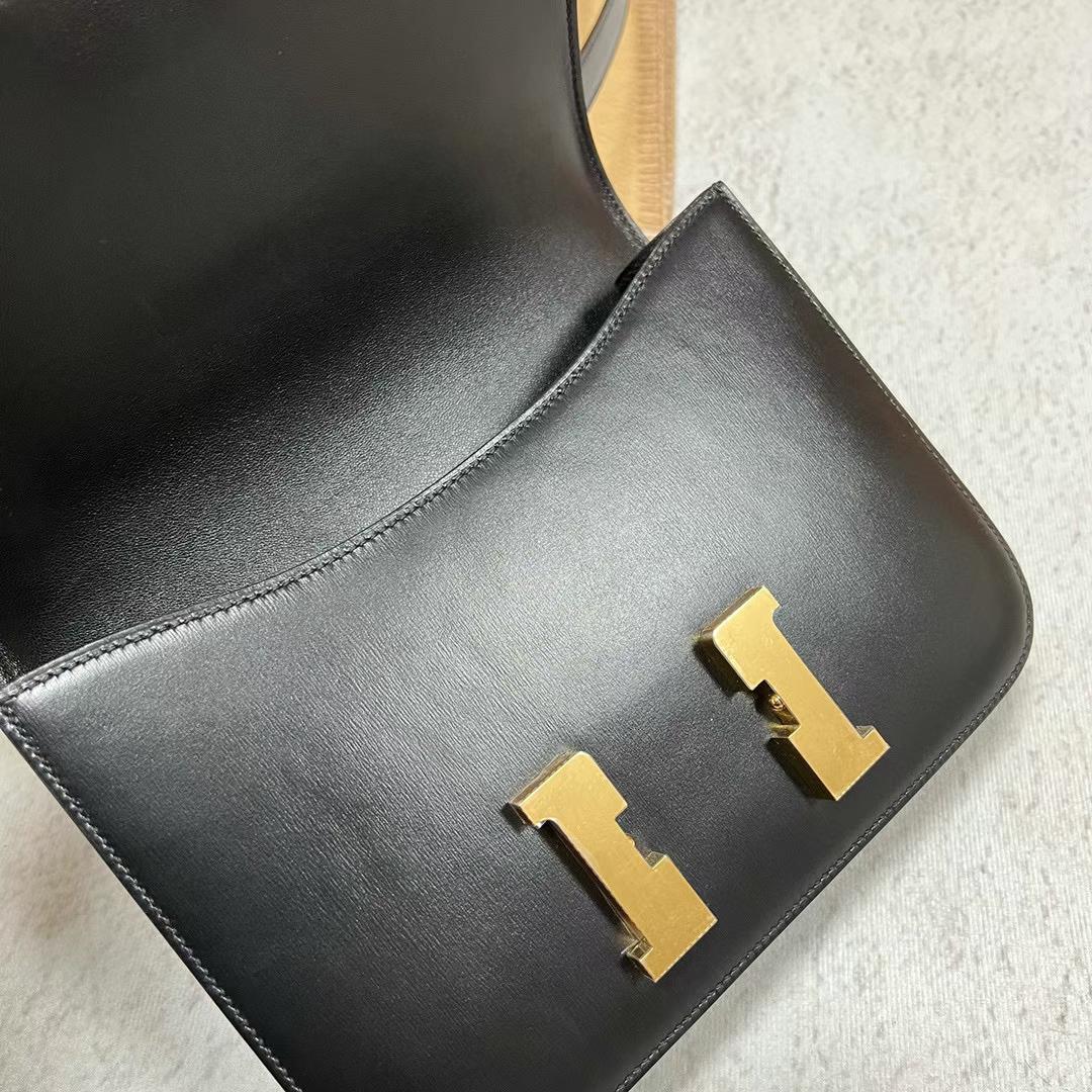 Hermès（爱马仕）Constance 康斯坦斯 新款单层镜子款 Boxcalf Ck89 黑色 金扣 24cm