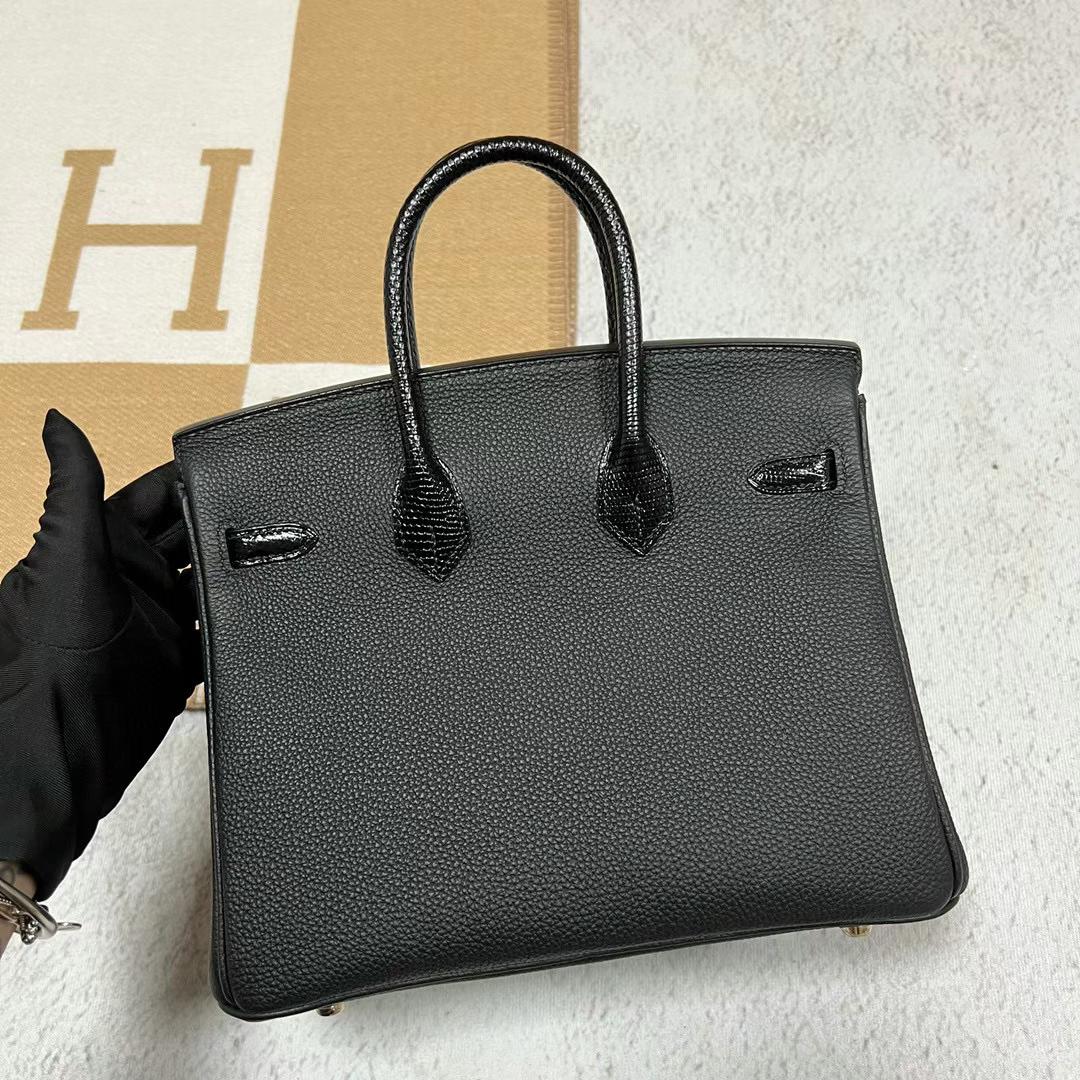 Hermès（爱马仕）Birkin Touch Togo皮 拼 亮面蜥蜴皮 Ck89 黑色 金扣 25cm