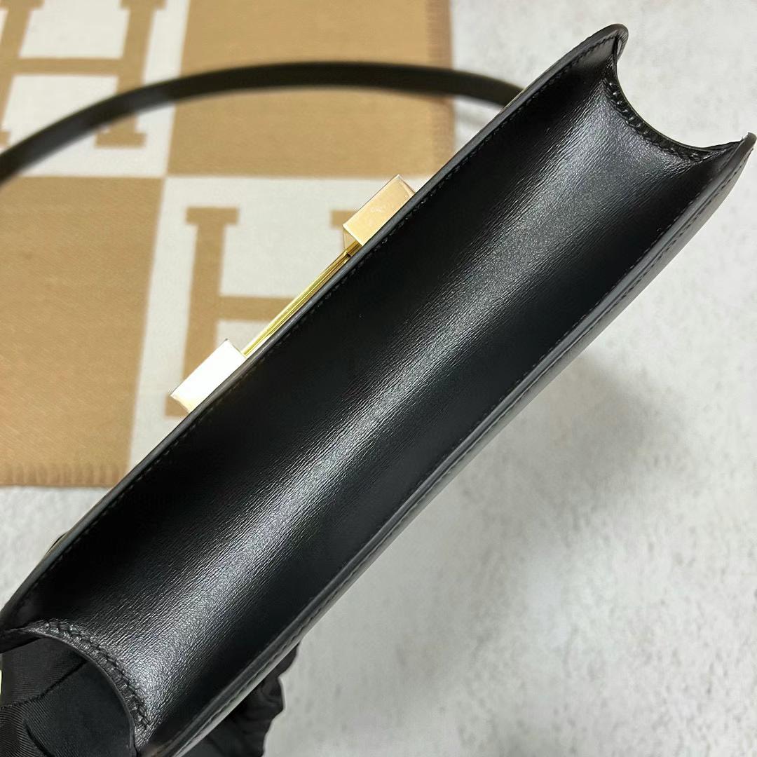 Hermès（爱马仕）Constance 康斯坦斯 新款单层镜子款 Boxcalf Ck89 黑色 金扣 24cm