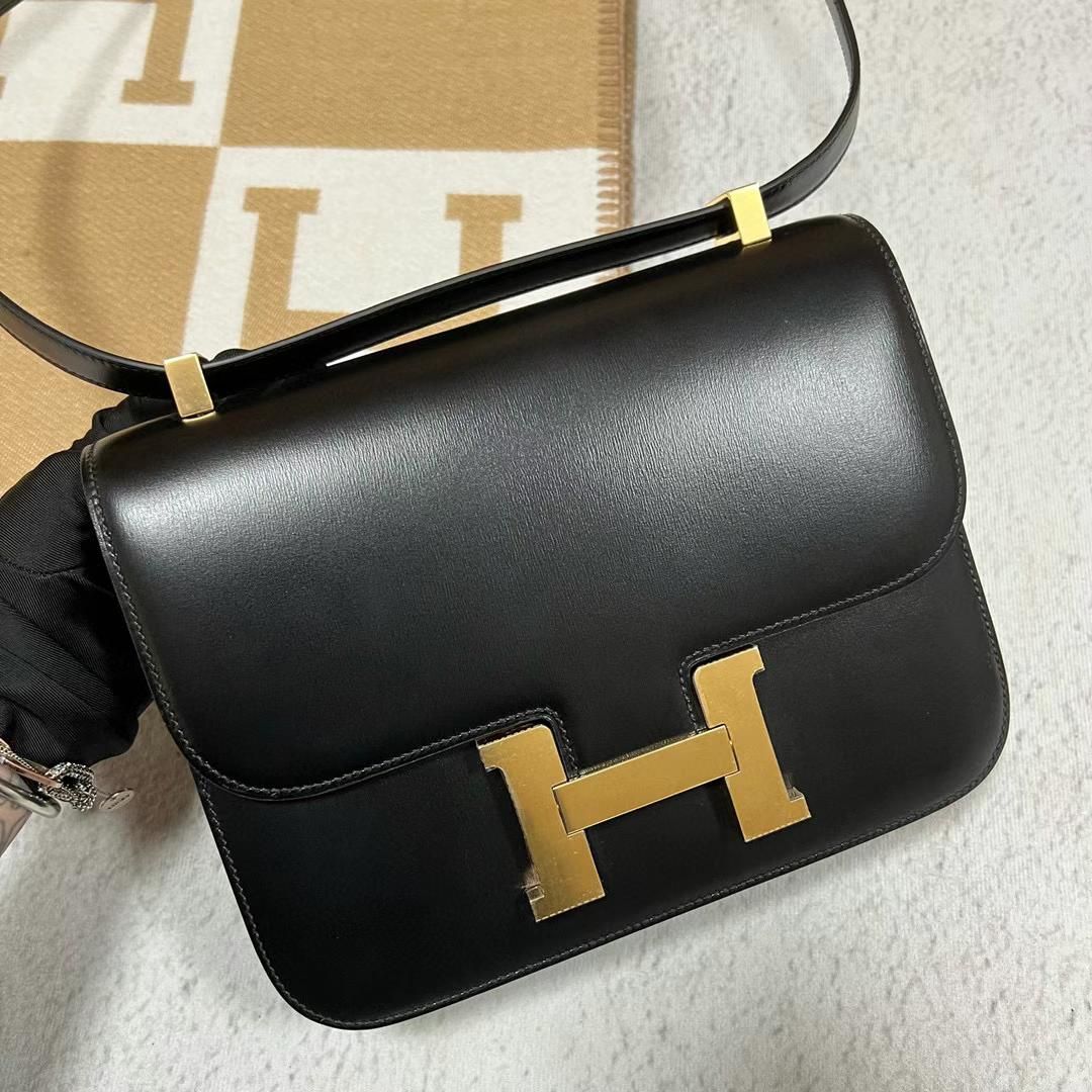 Hermès（爱马仕）Constance 康斯坦斯 新款单层镜子款 Boxcalf Ck89 黑色 金扣 24cm