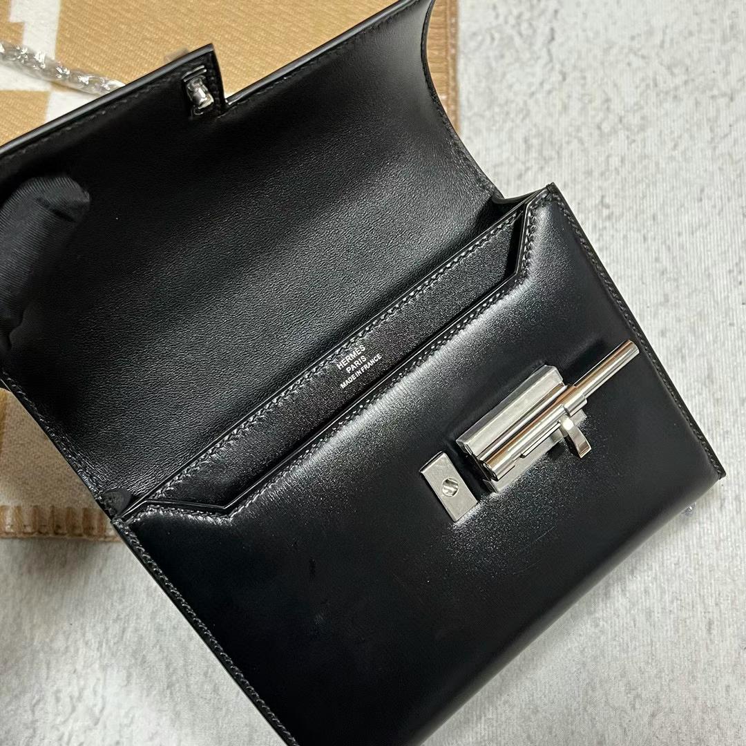 Hermès（爱马仕）Verrou 机枪包 Boxcalf Ck89 黑色 银扣 17.5cm