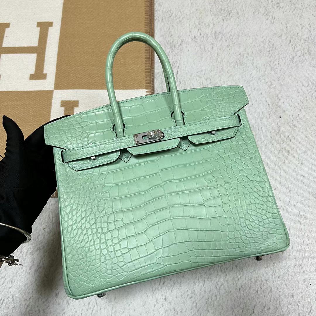 Hermès（爱马仕）Birkin 雾面美洲鳄鱼 6U 新薄荷绿 银扣 25cm