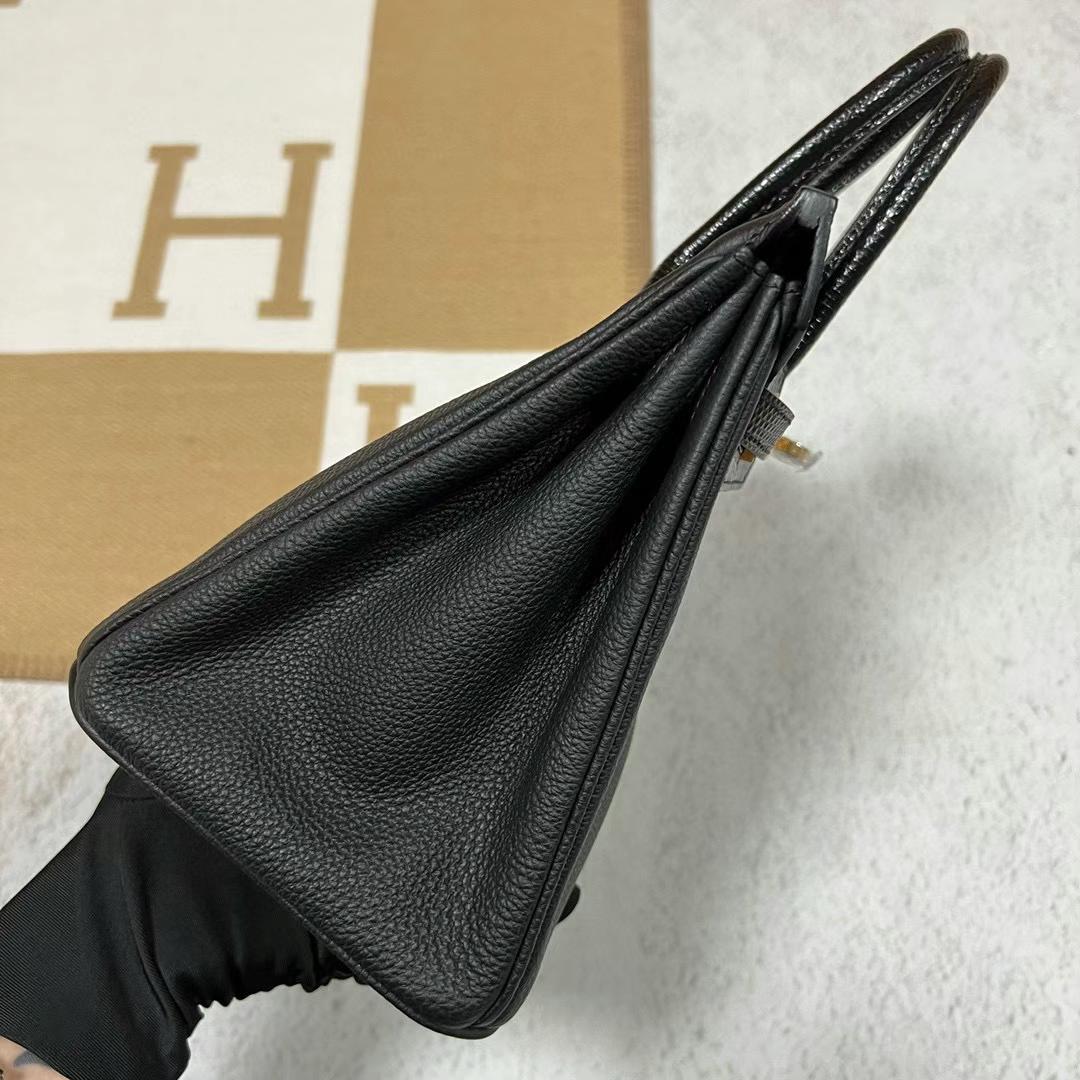 Hermès（爱马仕）Birkin Touch Togo皮 拼 亮面蜥蜴皮 Ck89 黑色 金扣 25cm