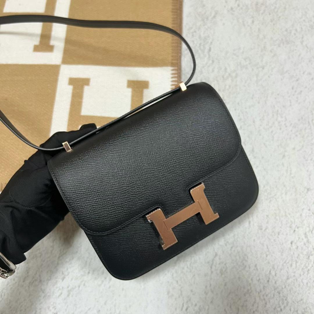 Hermès（爱马仕）Constance 康斯坦斯 Epsom Ck89 黑色 玫瑰金扣 19cm