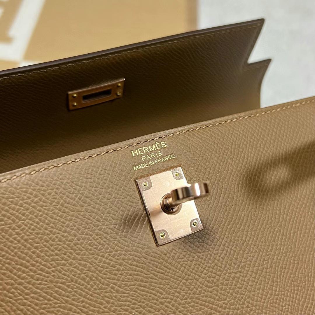 Hermès（爱马仕）Kelly 凯莉包 Epsom 3G 栗子色 玫瑰金扣 25cm