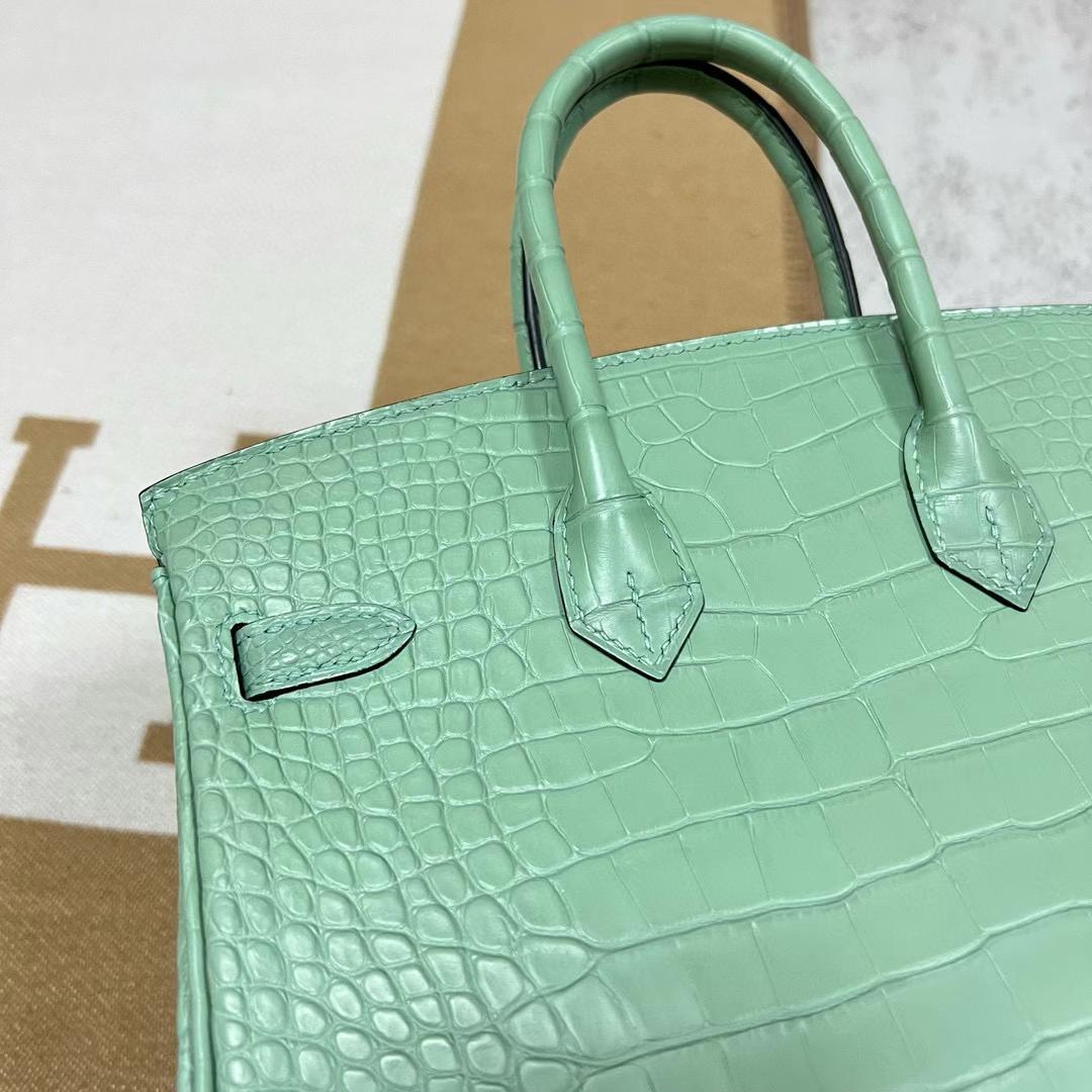Hermès（爱马仕）Birkin 雾面美洲鳄鱼 6U 新薄荷绿 银扣 25cm