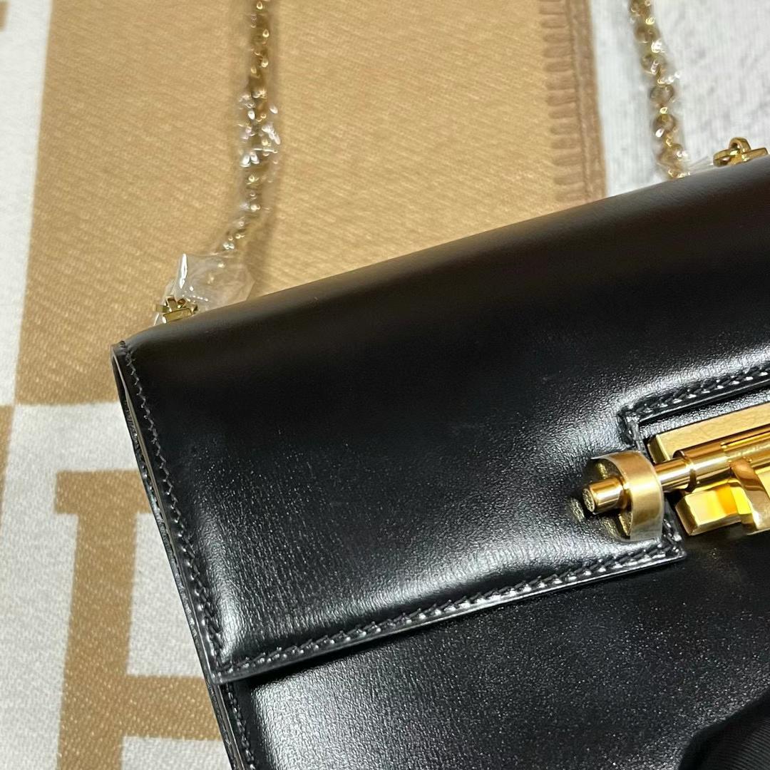 Hermès（爱马仕）Verrou 机枪包 Boxcalf Ck89 黑色 金扣 17.5cm