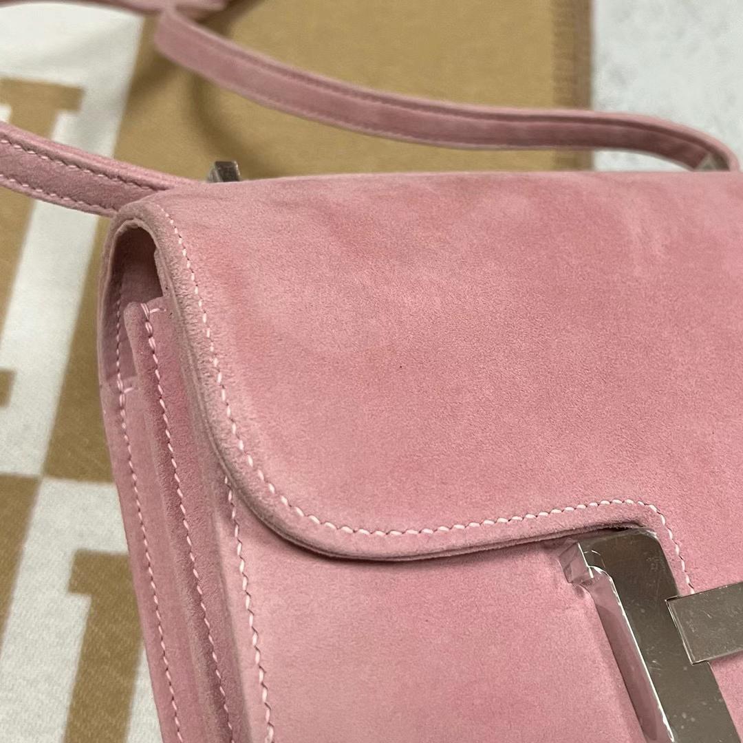 Hermès（爱马仕）Constance 康斯坦斯 Suede 进口麂皮 T5 干玫瑰粉 银扣 19cm