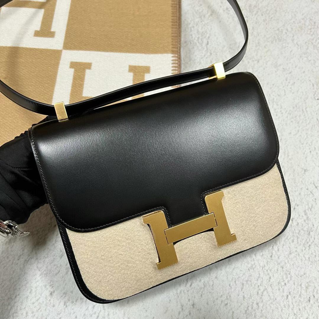 Hermès（爱马仕）Constance 康斯坦斯 新款单层镜子款 Boxcalf Ck89 黑色 金扣 24cm