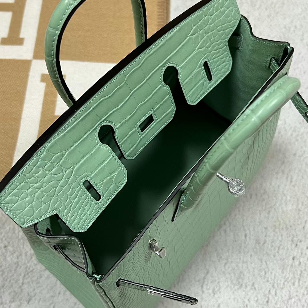 Hermès（爱马仕）Birkin 雾面美洲鳄鱼 6U 新薄荷绿 银扣 25cm